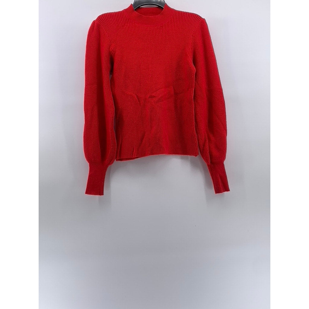 LINE & DOT Women's Bright Red Knit Mock-Neck Long Balloon Sleeve Sweater SZ XS