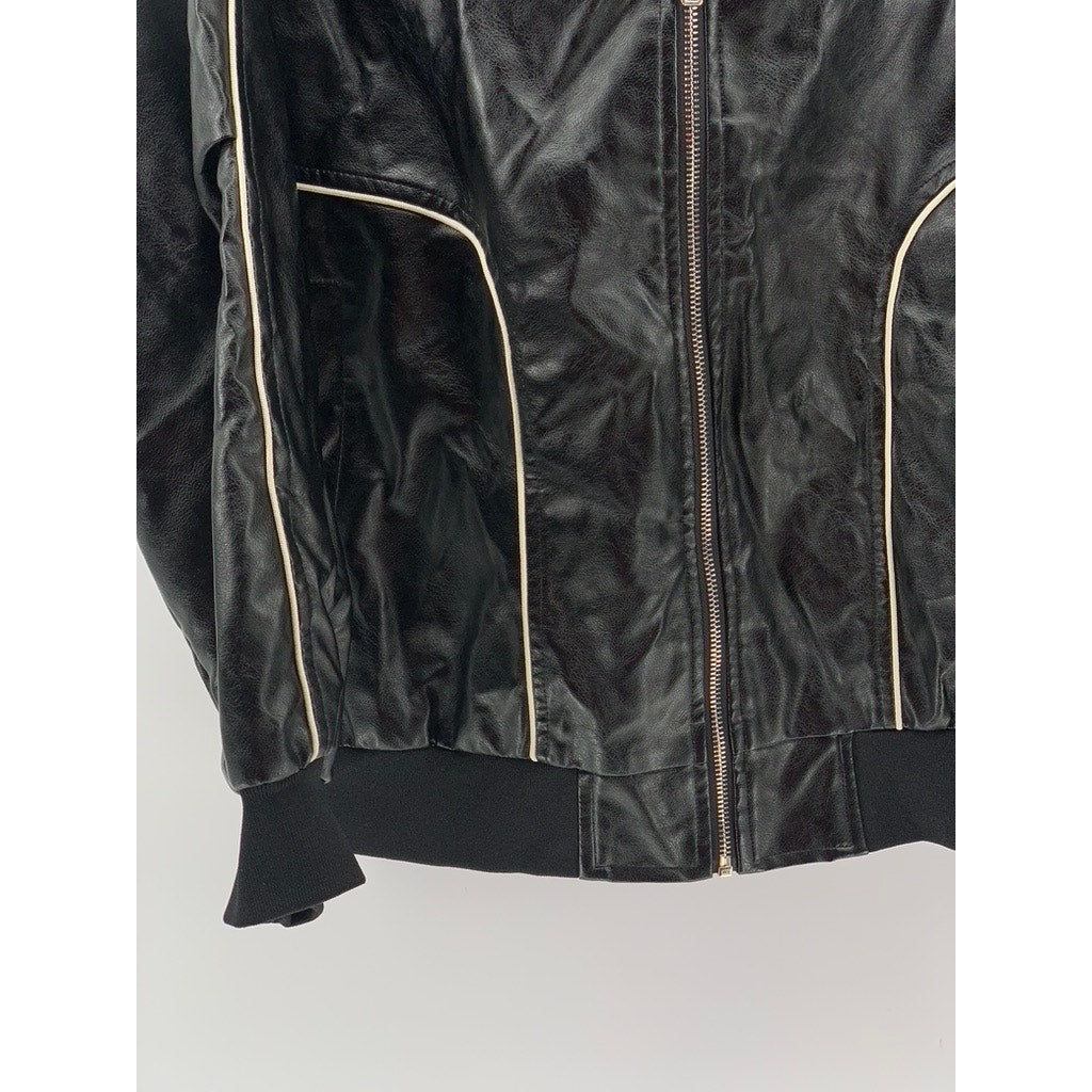UNBRANDED Men's Black Faux Leather Zip-Up Jacket SZ M
