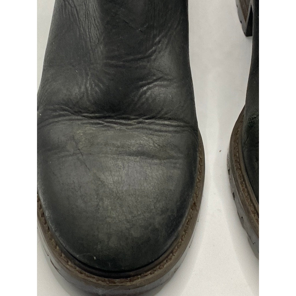 COACH Women's Black Leather Georgetta Round-Toe Lug Sole Boots SZ 8