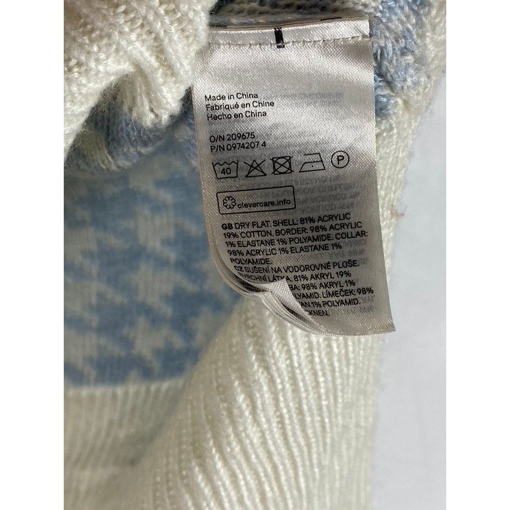 H&M DIVIDED Women's Cream/Blue Houndstooth V-Neck Sweater Vest SZ L
