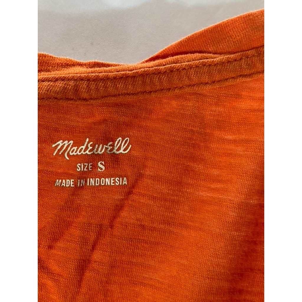 MADEWELL Women’s Orange V-Neck Short Sleeve Casual Top SZ S