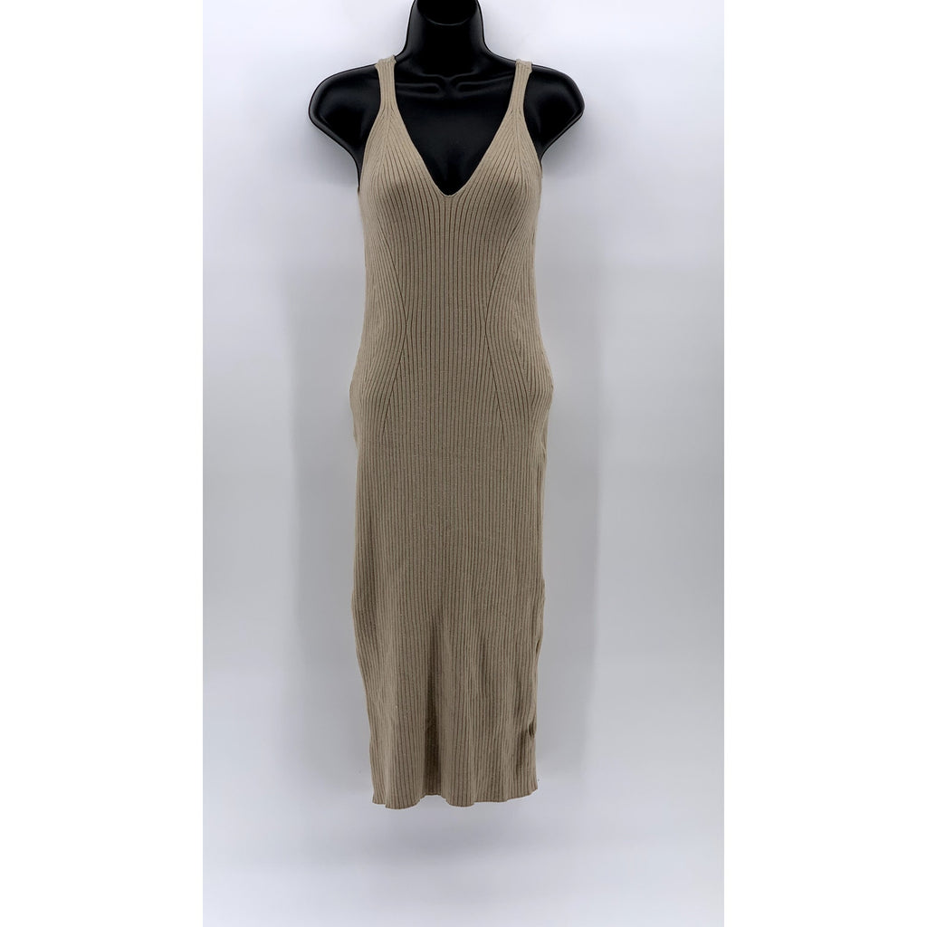 UNBRANDED Women's Rib Knit V-Neck Sleeveless Midi Bodycon Sweater Dress SZ S