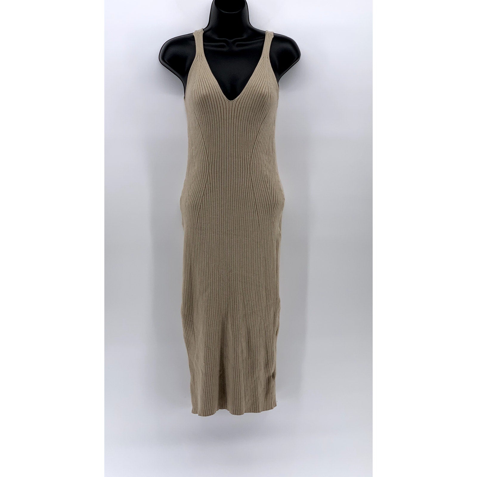 UNBRANDED Women's Rib Knit V-Neck Sleeveless Midi Bodycon Sweater Dress SZ S