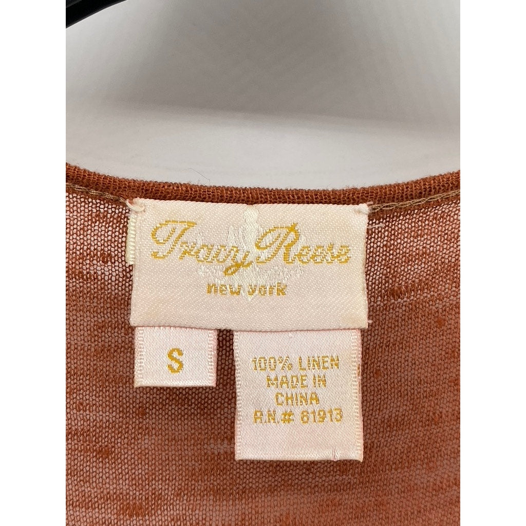 TRACY REESE NEW YORK Women's Burnt Orange Linen Scoop-Neck Drapey Midi Dress SZS