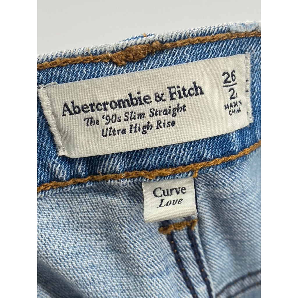 ABERCROMBIE & FITCH Women's Light Blue The 90's Slim Straight Jeans SZ 26