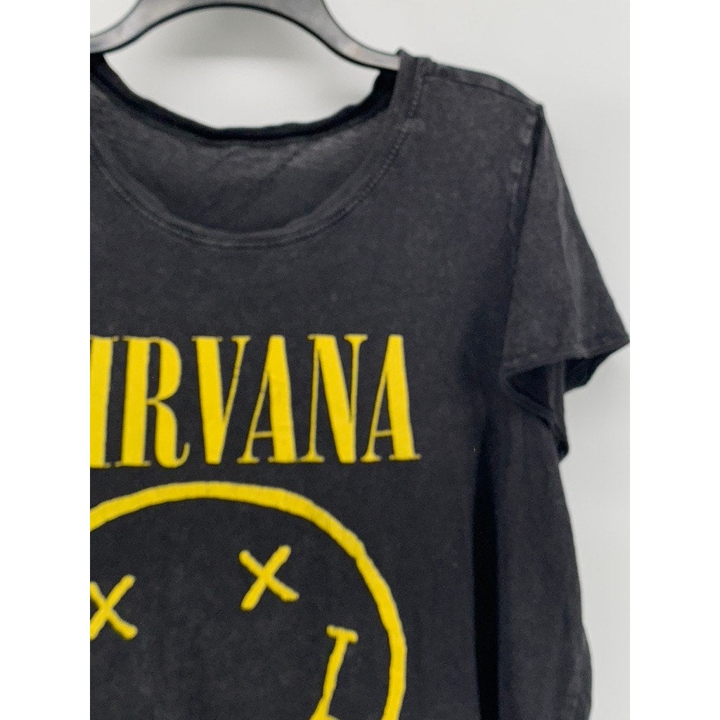 UNBRANDED Men's Black Distressed Nirvana Crewneck Graphic T-Shirt SZ L
