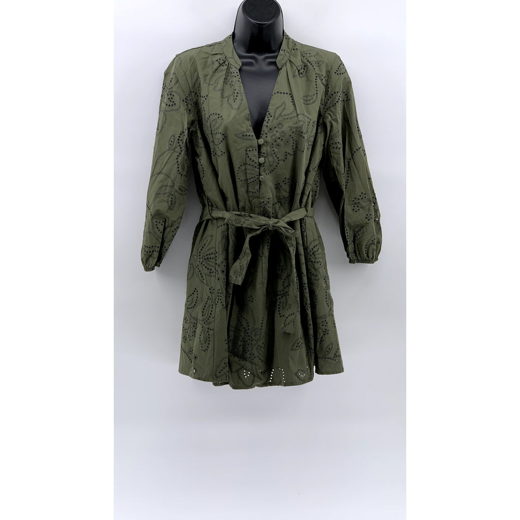 ZARA Women's Green Eyelet Cutout Embroidered Mini Dress SZ XS