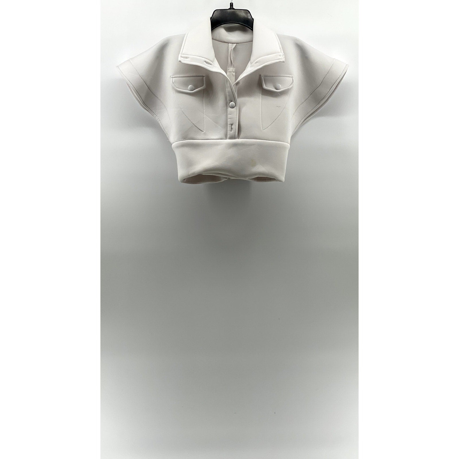 UNBRANDED Women's White Solid High Collar Button-Up Cropped Vest Top SZ S