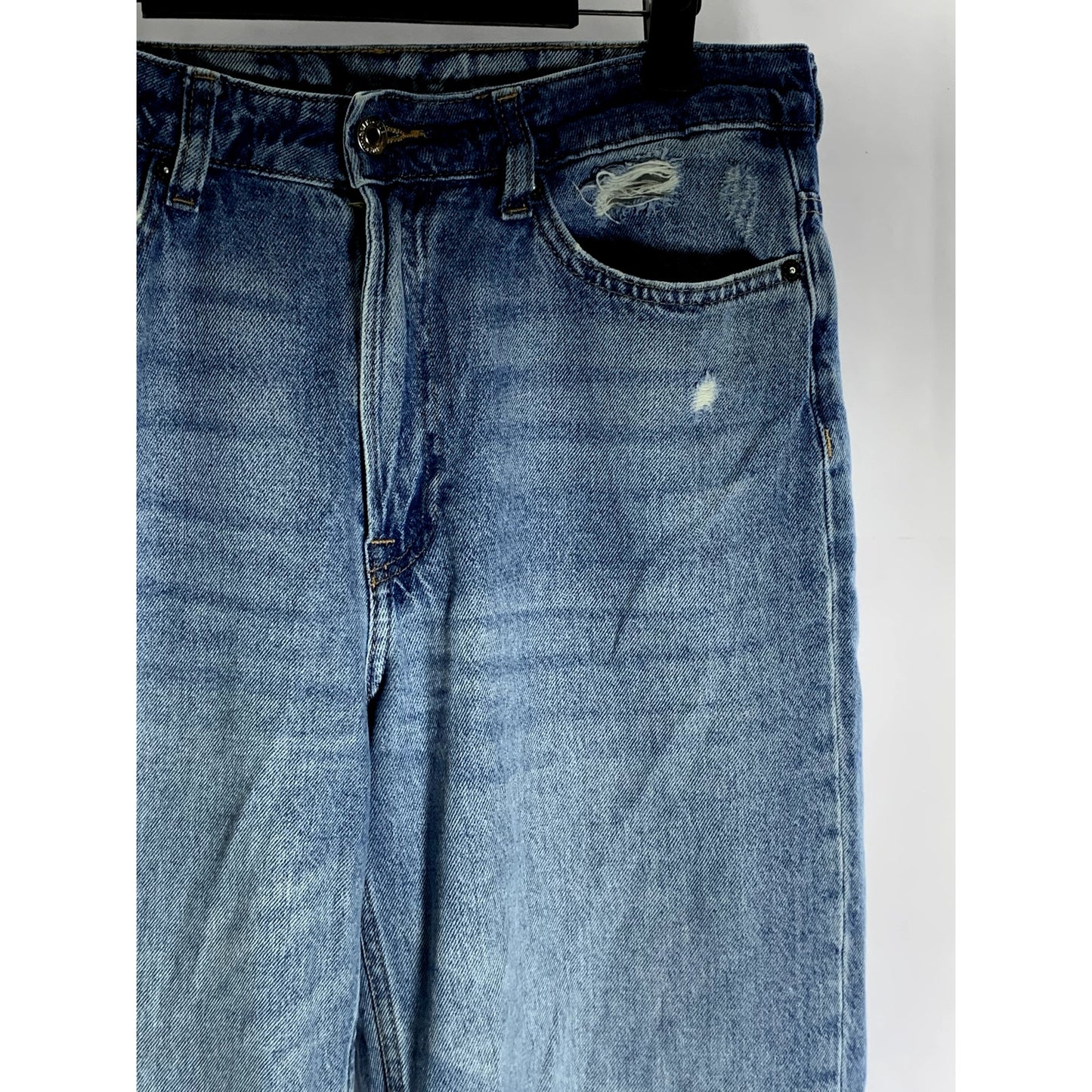 & DENIM Women's Blue High-Rise Raw-Hem Distressed Loose Straight-Leg Jean SZ 8