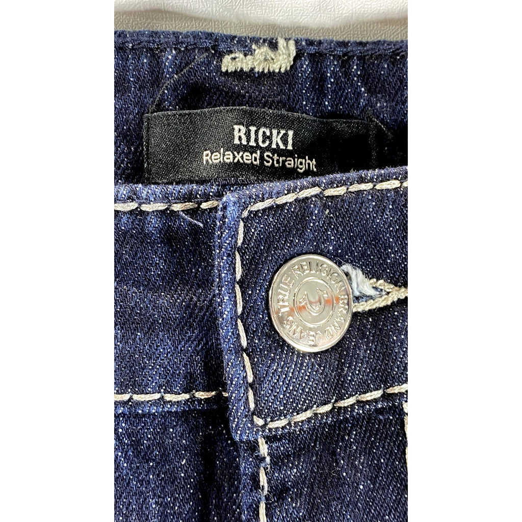 TRUE RELIGION Women's Blue Denim Ricki Relaxed Straight Big T Jean SZ 26