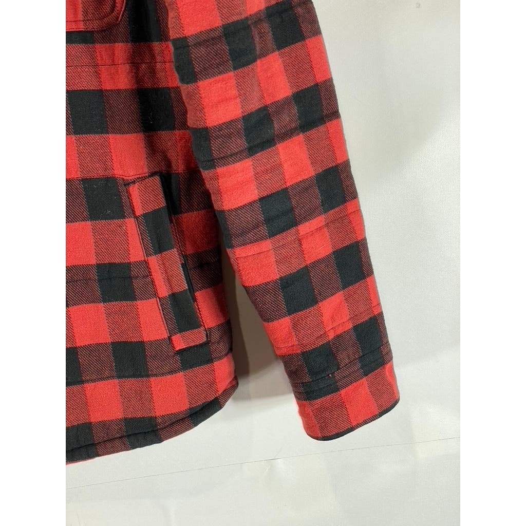 BRIXTON Men's Red/Black Plaid Cass Corduroy-Collar Snap-Button Jacket SZ S
