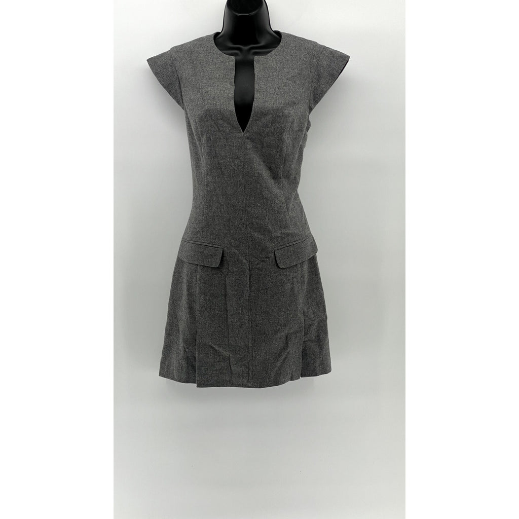 BA&SH Women's Charcoal Gray Dornelle Spilt Neck Padded Cap Sleeve Mini Dress SZM