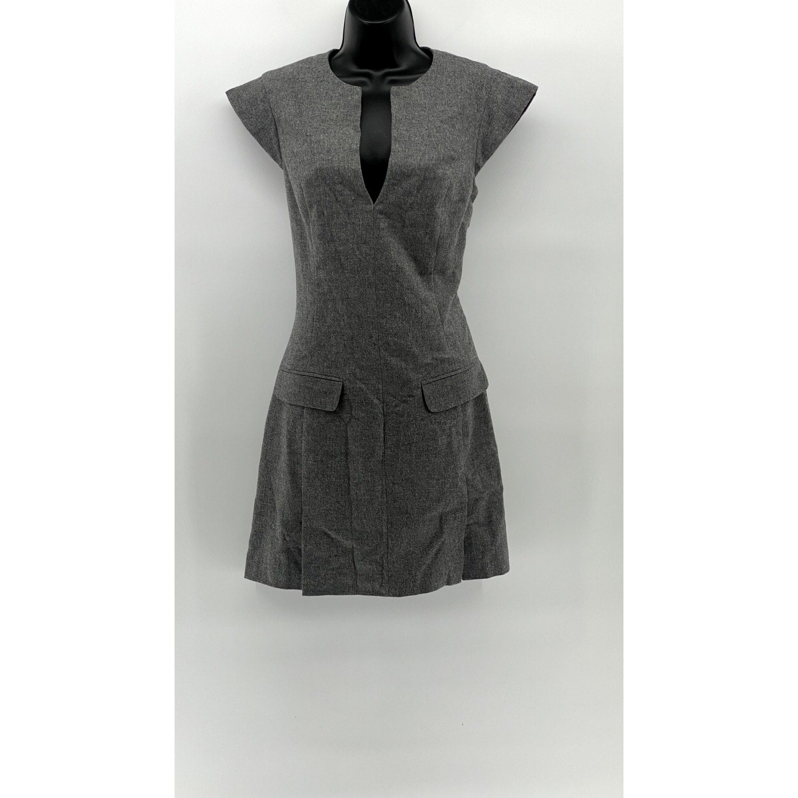 BA&SH Women's Charcoal Gray Dornelle Spilt Neck Padded Cap Sleeve Mini Dress SZM