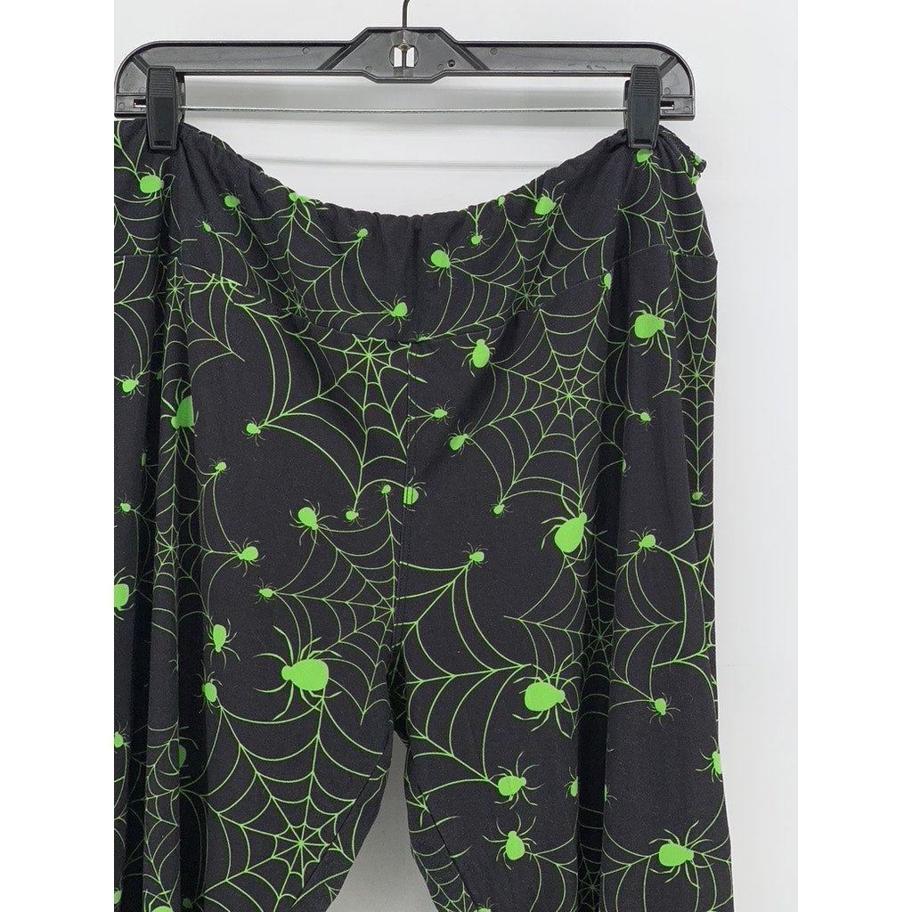 FABULEGS Women's Black-Green Spider-Web Print Leggings SZ XXL