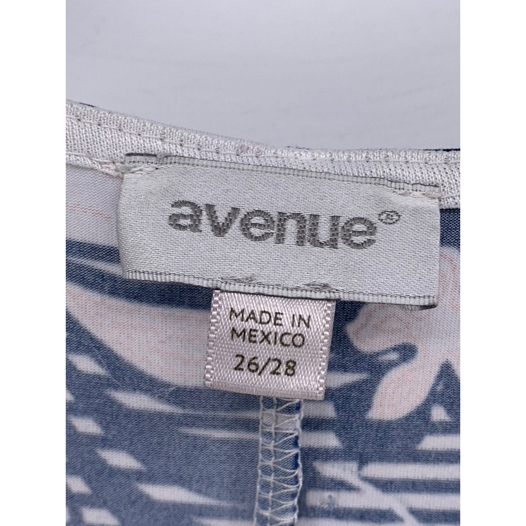 AVENUE Women's Plus Navy Floral Striped Scoop-Neck Short Sleeve Top SZ 26/28