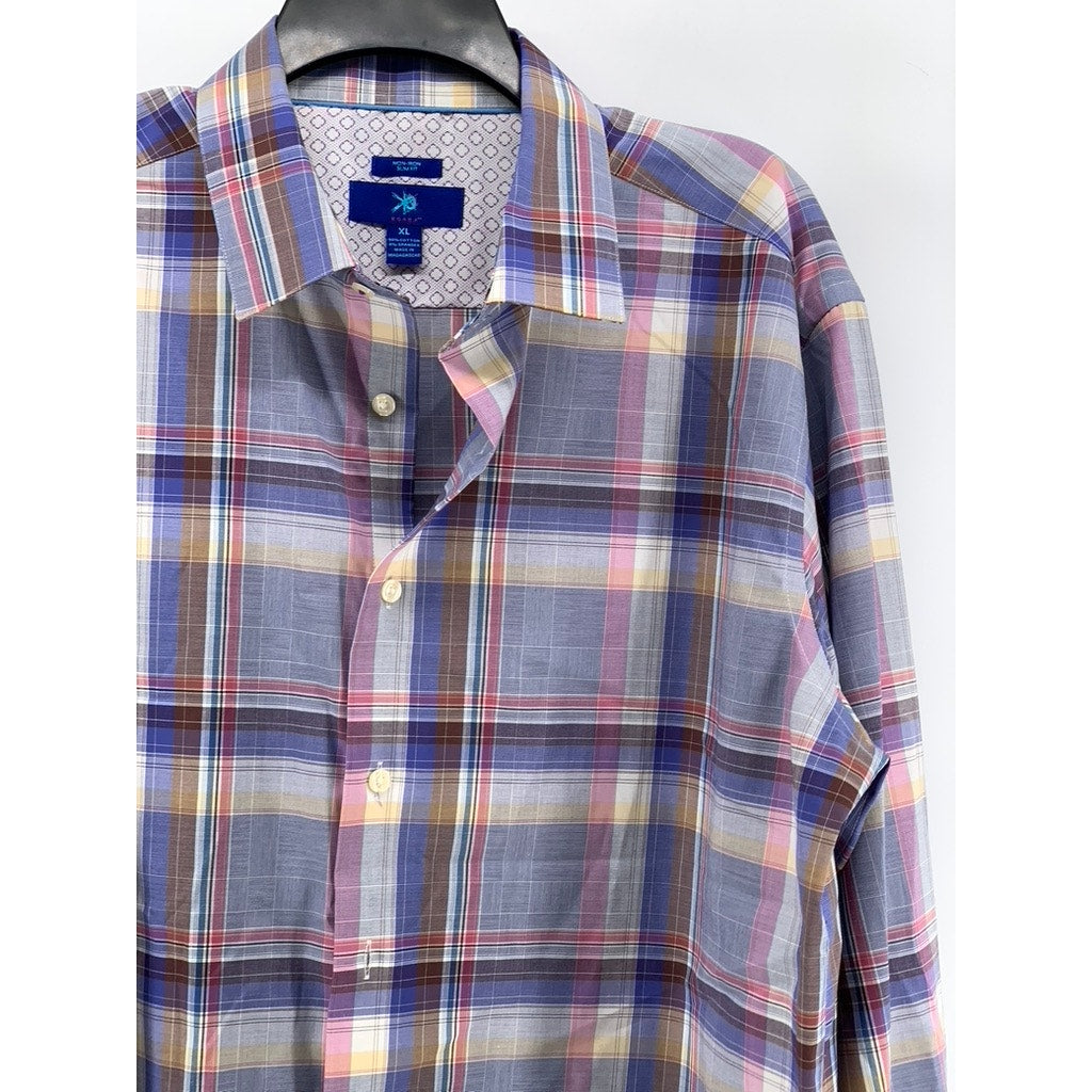 EGARA Men's Purple Plaid Slim-Fit Button-Up Long Sleeve Shirt SZ XL