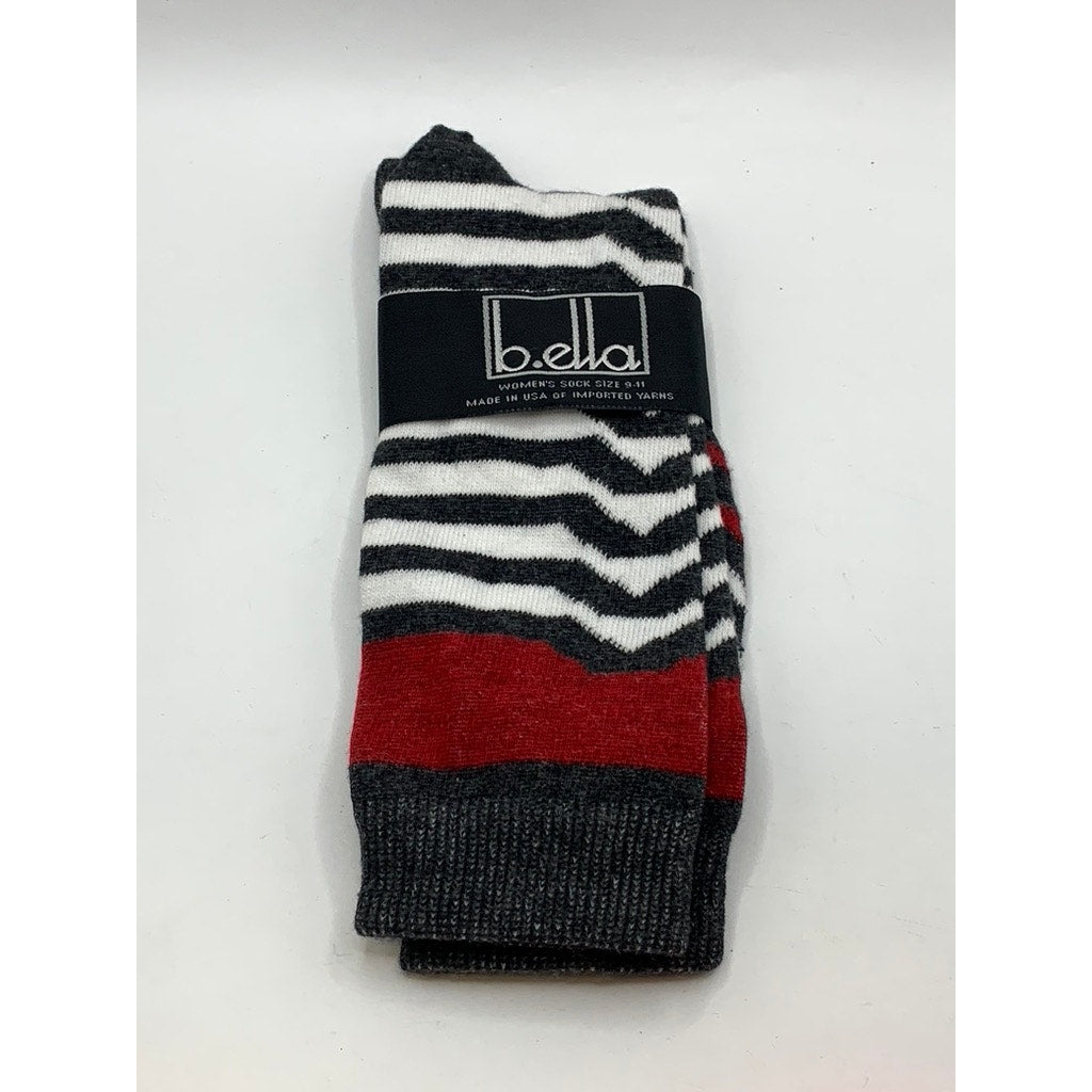 B.ELLA Women's White-Black Heather Striped Betsy Knee High Socks SZ 9-11