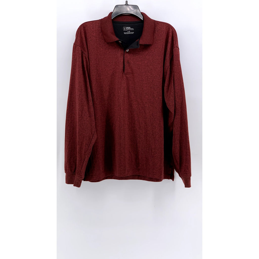 PGA TOUR Men's Maroon Heather Long Sleeve Polo Shirt SZ L