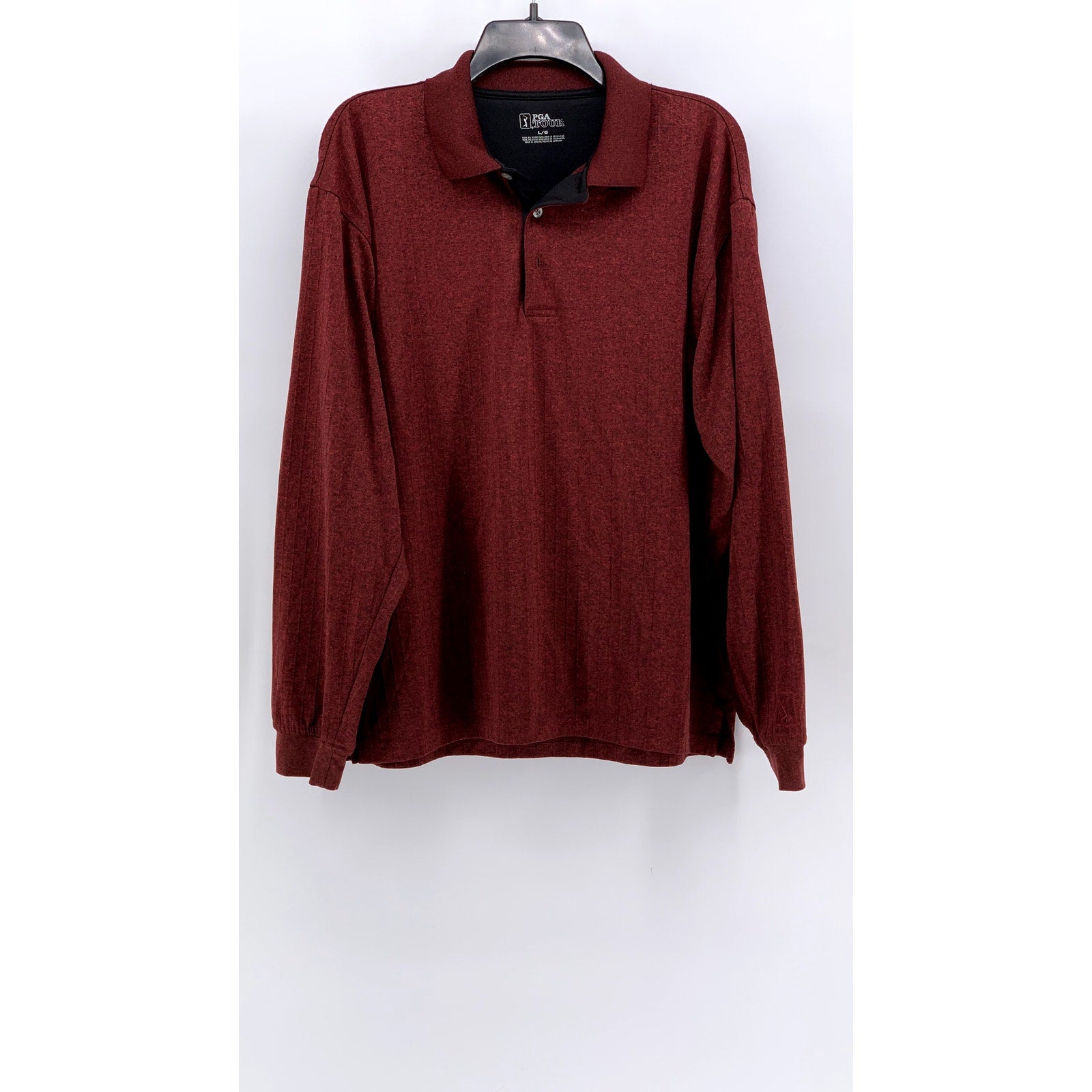 PGA TOUR Men's Maroon Heather Long Sleeve Polo Shirt SZ L