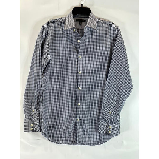 BANANA REPUBLIC Men's Navy Micro Gingham Slim-Fit No-Iron Button-Up Shirt SZ S