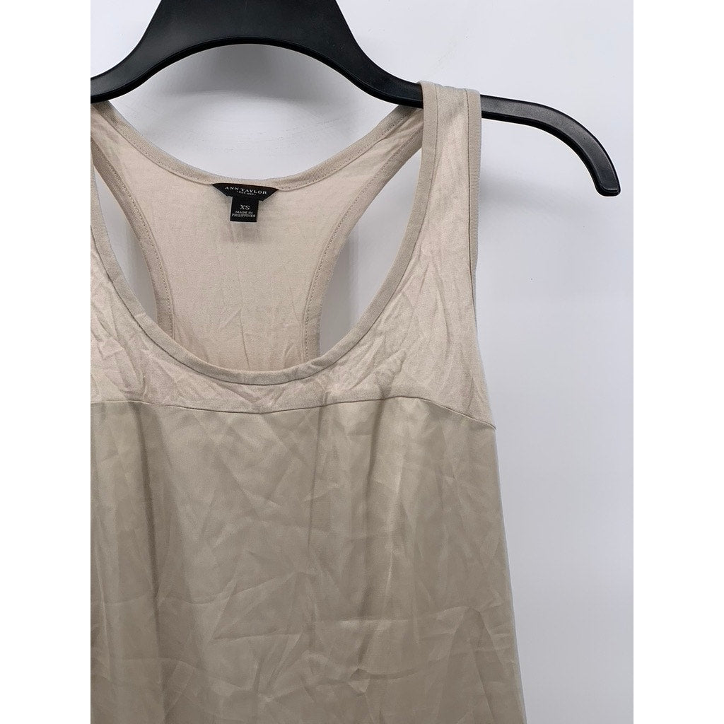 ANN TAYLOR Women’s Beige Satin Scoop-Neck Lightweight Tank Top SZ XS