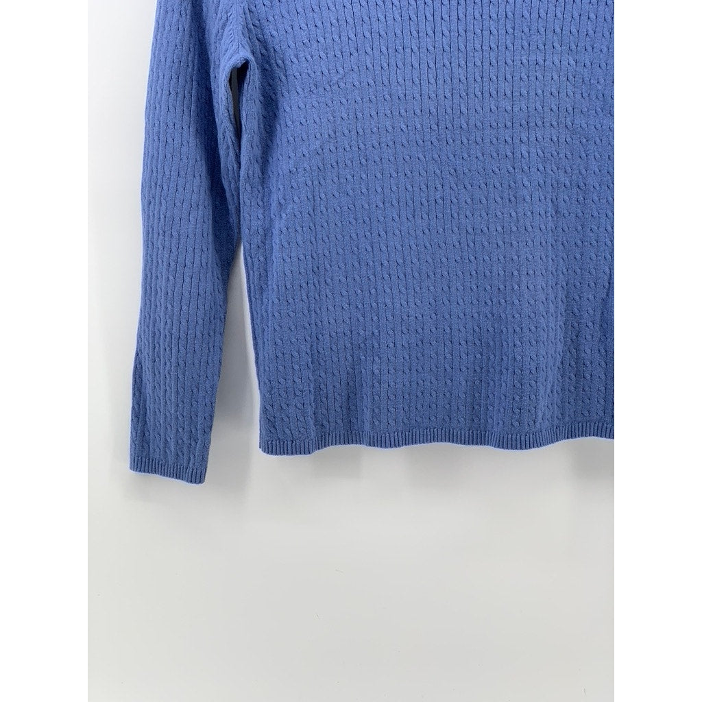 KAREN SCOTT Women's Petite Blue Cable Knit Mock-Neck Long Sleeve Sweater SZ P/S