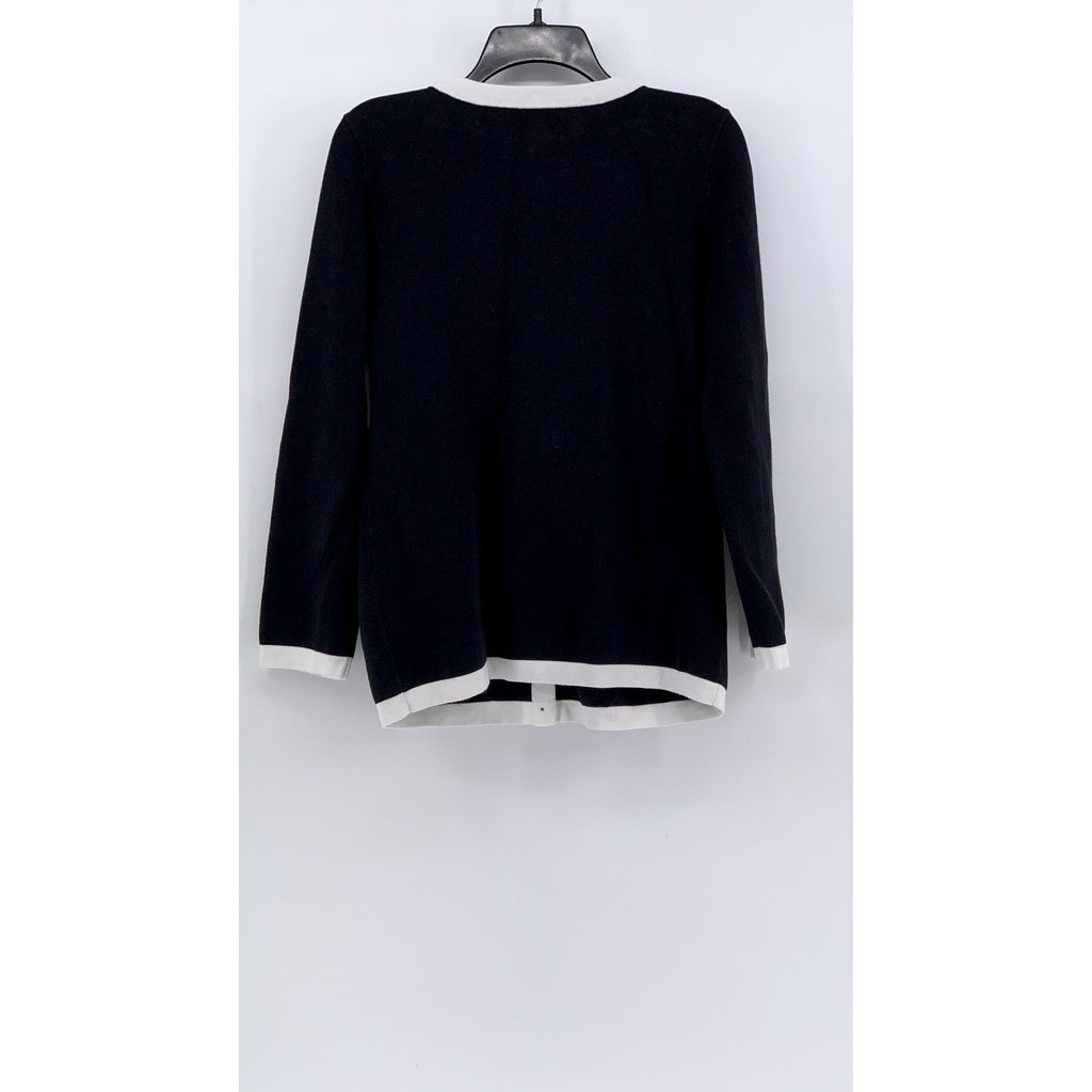 LANDS END Women's Navy-White Trim Button-Up Cardigan SZ S