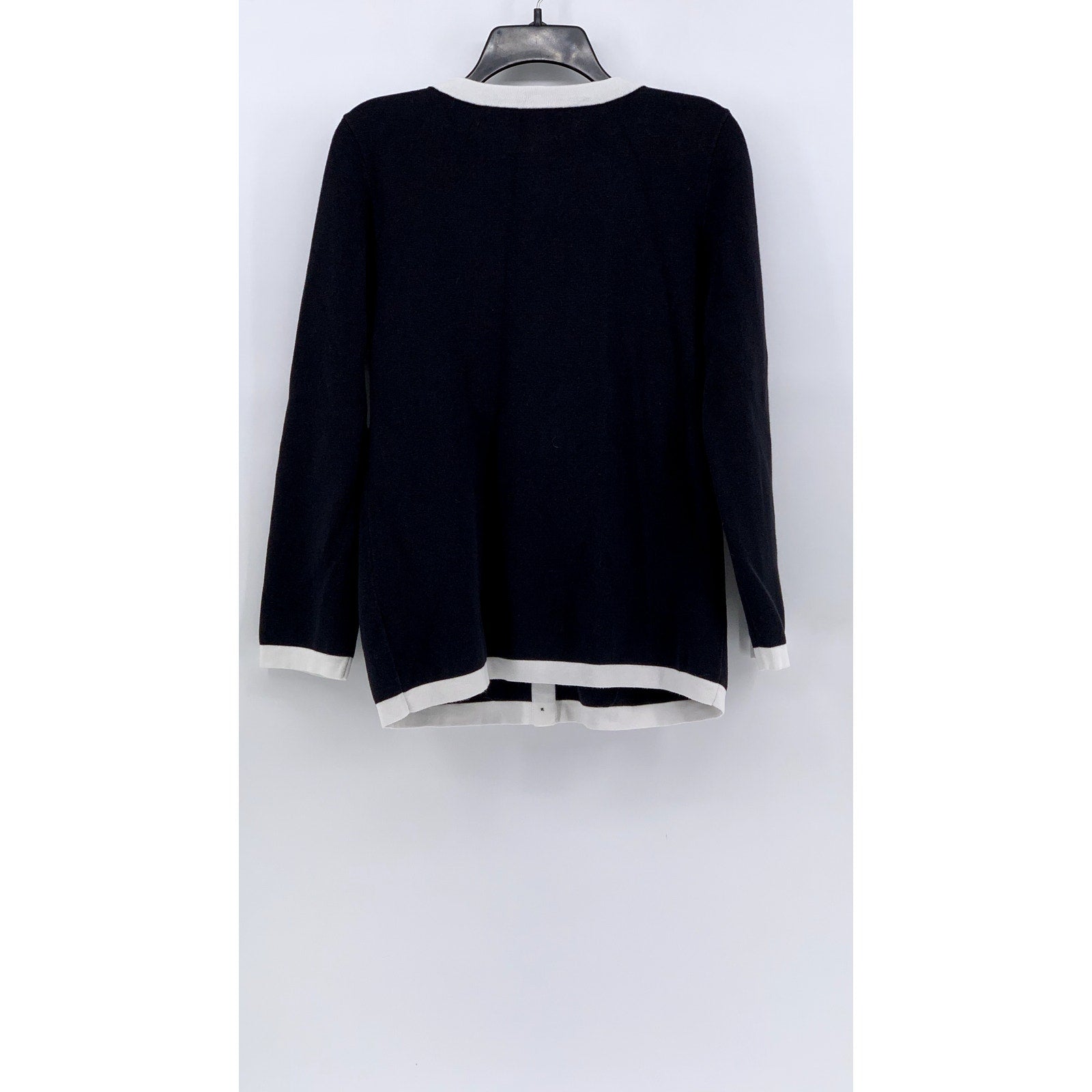 LANDS END Women's Navy-White Trim Button-Up Cardigan SZ S