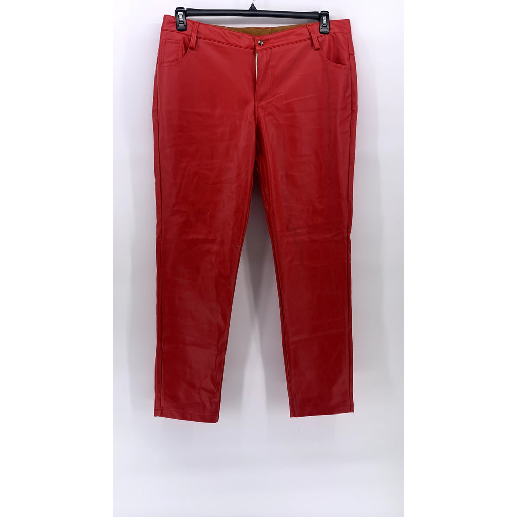 FASHION Men's Red Faux-Leather Standard Fit Slim-Leg Pants SZ 40