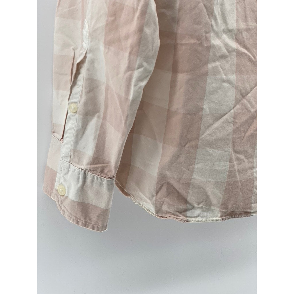 J.CREW Men's White-Pink Vintage Check Cotton Button-Up Long Sleeve Shirt SZ L