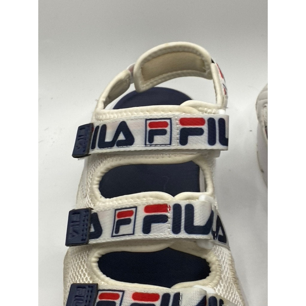 FILA Men's White-Blue Hook & Loop Strappy Chunky Open-Toe Disrupter Sandals SZ 8