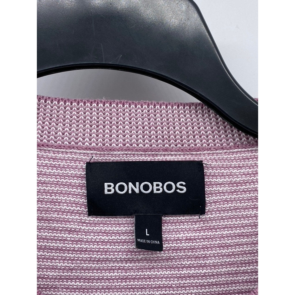 BONOBOS Men's Purple-White Striped Crewneck Long Sleeve Pullover Sweater SZ L