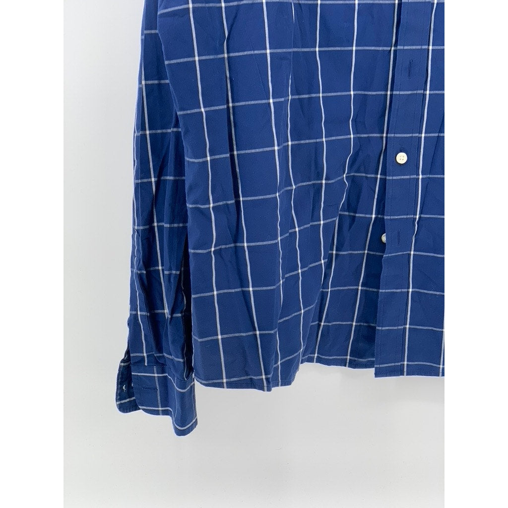 CLUB ROOM Men's Dark Blue Windowpane Slim-Fit Button-Up Long Sleeve Shirt SZ XL