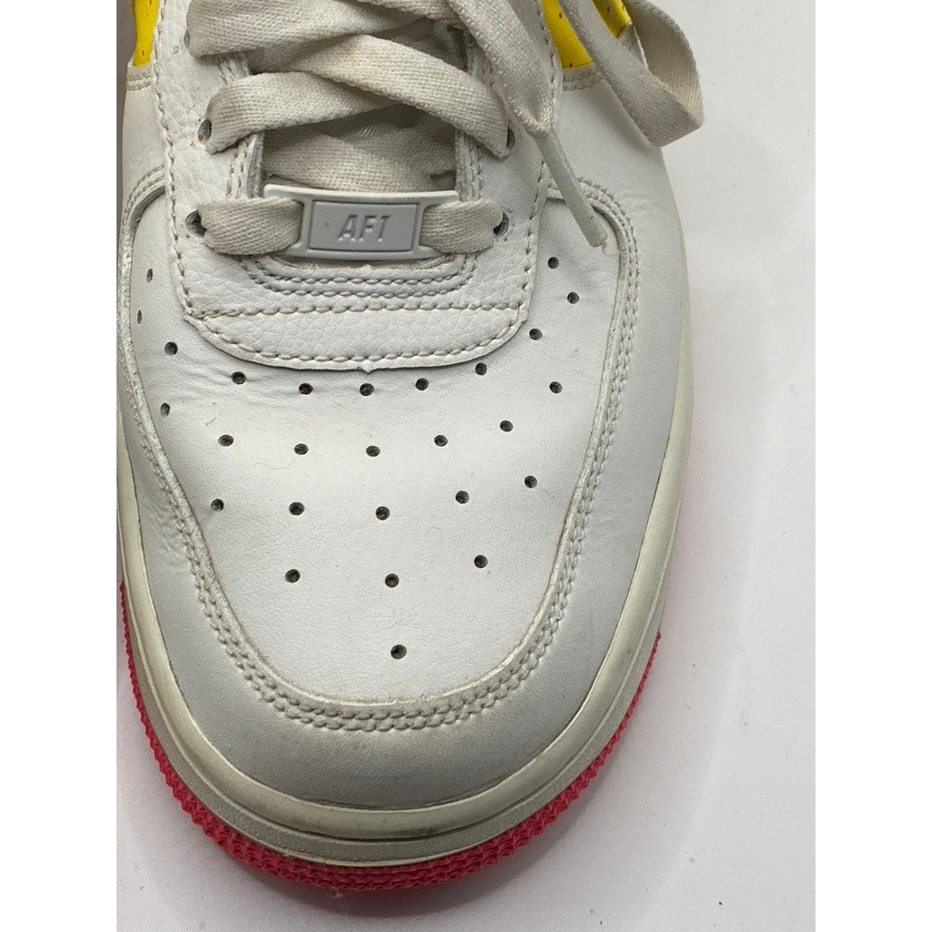 NIKE Women’s White-Pink-Yellow Air Force 1 ‘07 Lace-Up Sneakers SZ 8.5