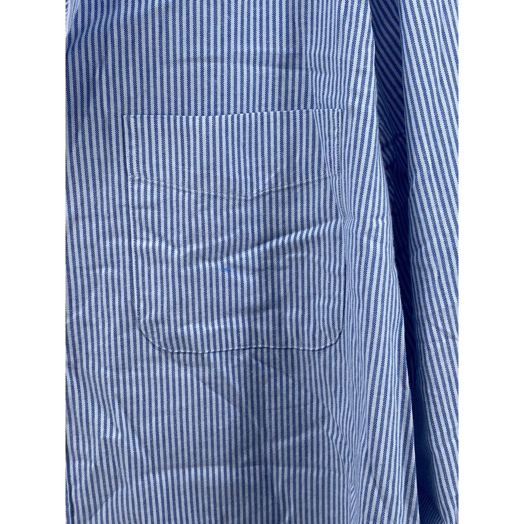 J.MCLAUGHIN Men's Blue-White Micro Stripe Button-Up Regular-Fit Shirt SZ L