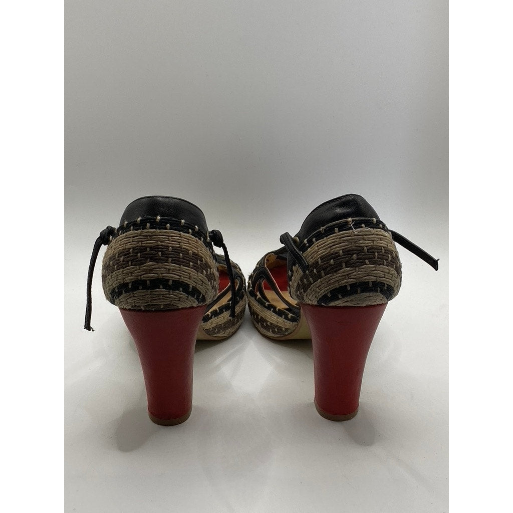 FARYL ROBIN Women’s Black Hay Woven Cutout Closed Toe Ankle-Strap Sandals SZ 6.5