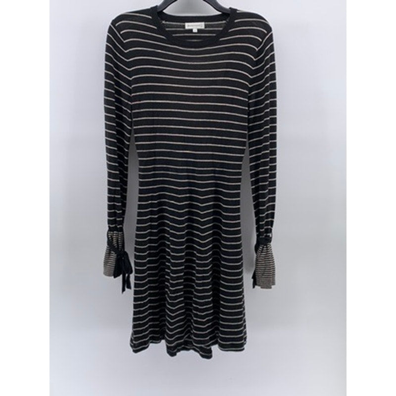 WAREHOUSE. Women's Black-White Striped Long Sleeve Open-Back Dress SZ 12(US8)