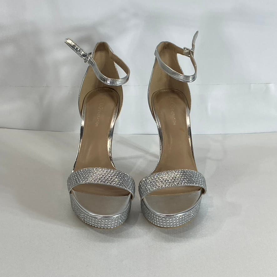 BCBGENERATION Women's Silver Rhinestone Embellished Nallah Platform Sandal SZ8.5