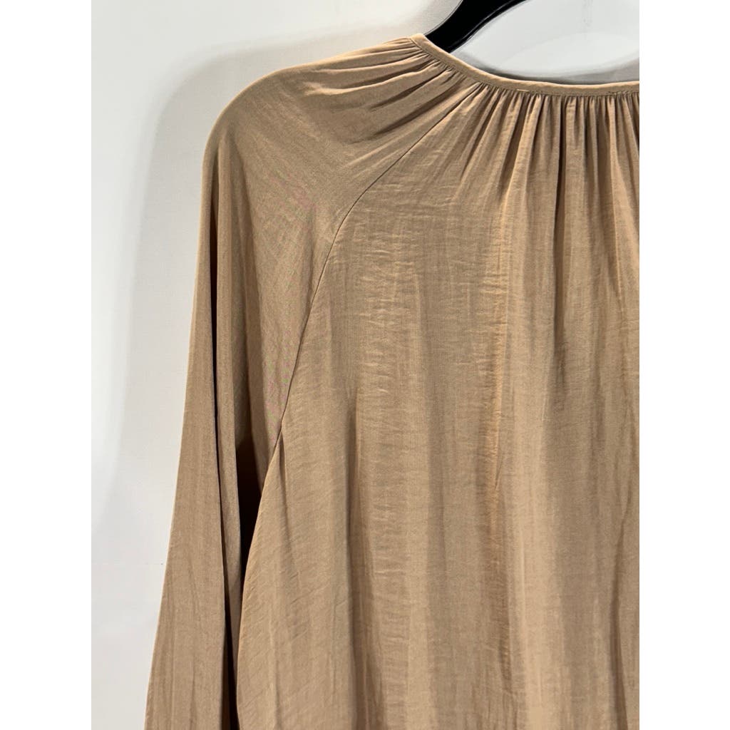 RACHEL RACHEL ROY Women's Tan V-Neck Pleated Back Long Sleeve Top SZ S