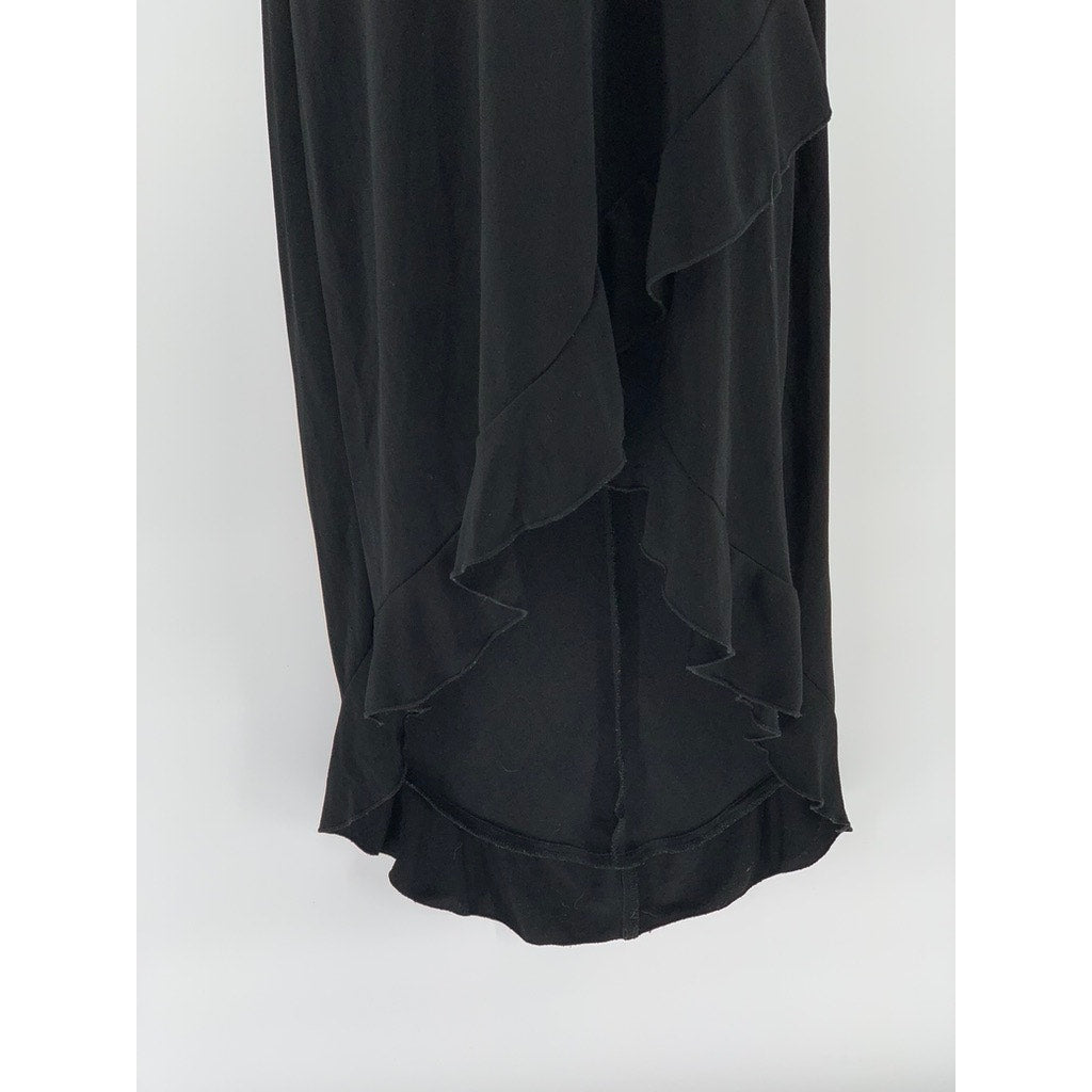 RAMPAGE Women's Black Ruffle-Trim Sleeveless Midi Formal V-Neck Dress SZ M