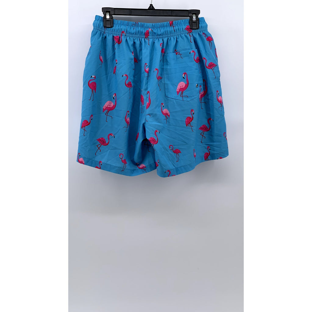 UNBRANDED Men's Light Blue Pink Flamingo Print Drawstring Waist Shorts SZ M