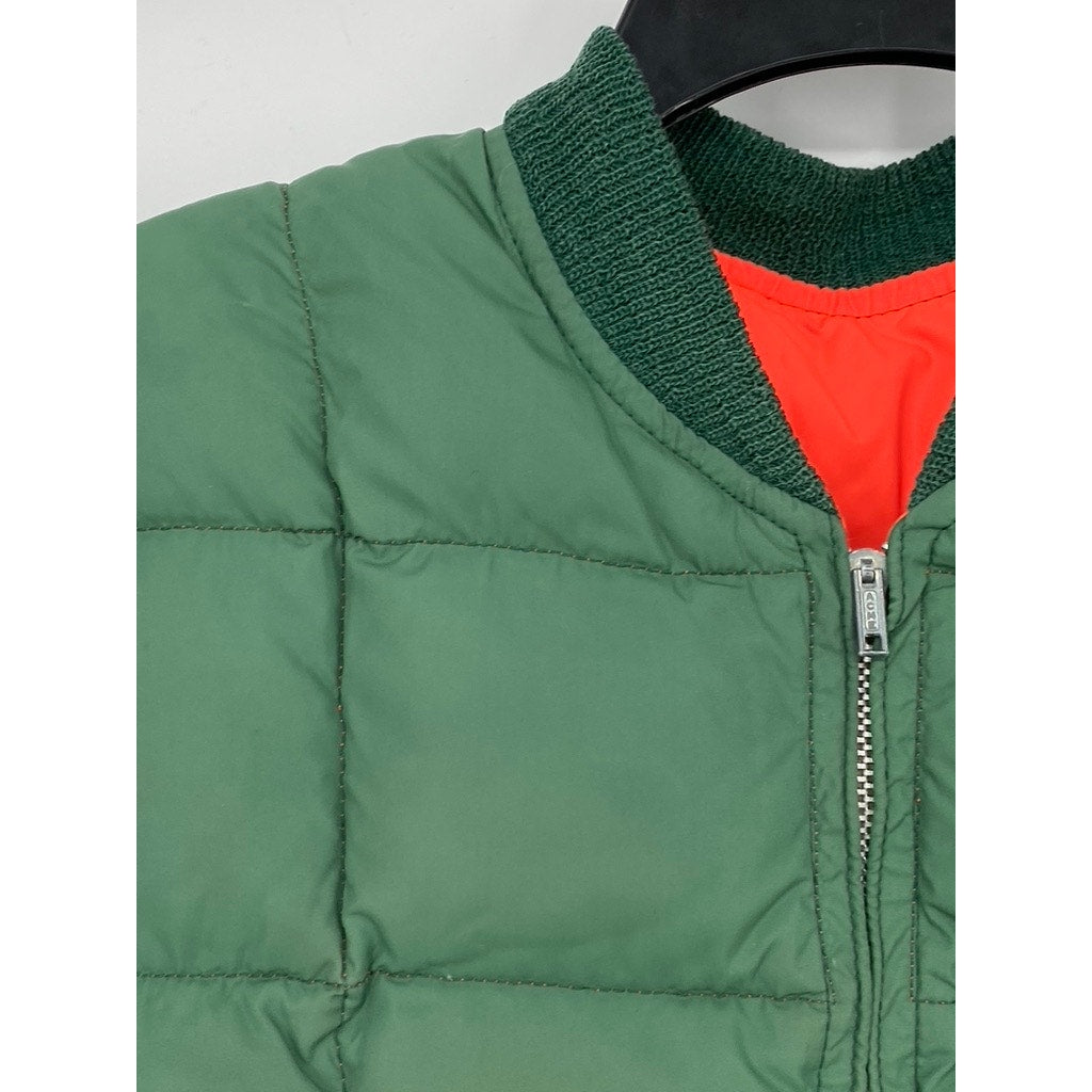 UNBRANDED Men's Forest Green-Orange Reversible Zip-Up Puffer Vest SZ S