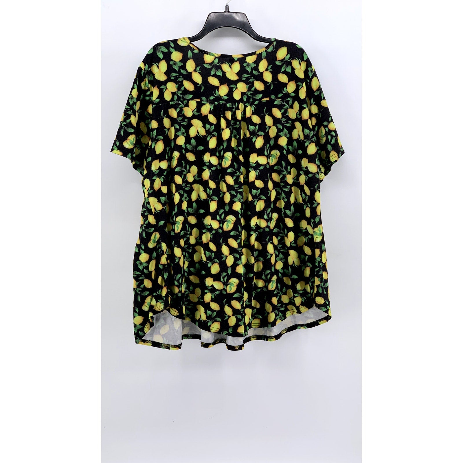 ALLEGRACE Women's Plus Black-Yellow Lemon Printed Short Sleeve Top SZ 3X