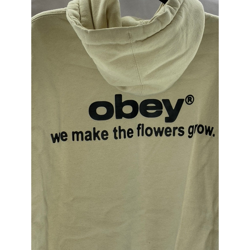 OBEY Men's Beige We Make The Flowers Grow Graphic Hoodie SZ M