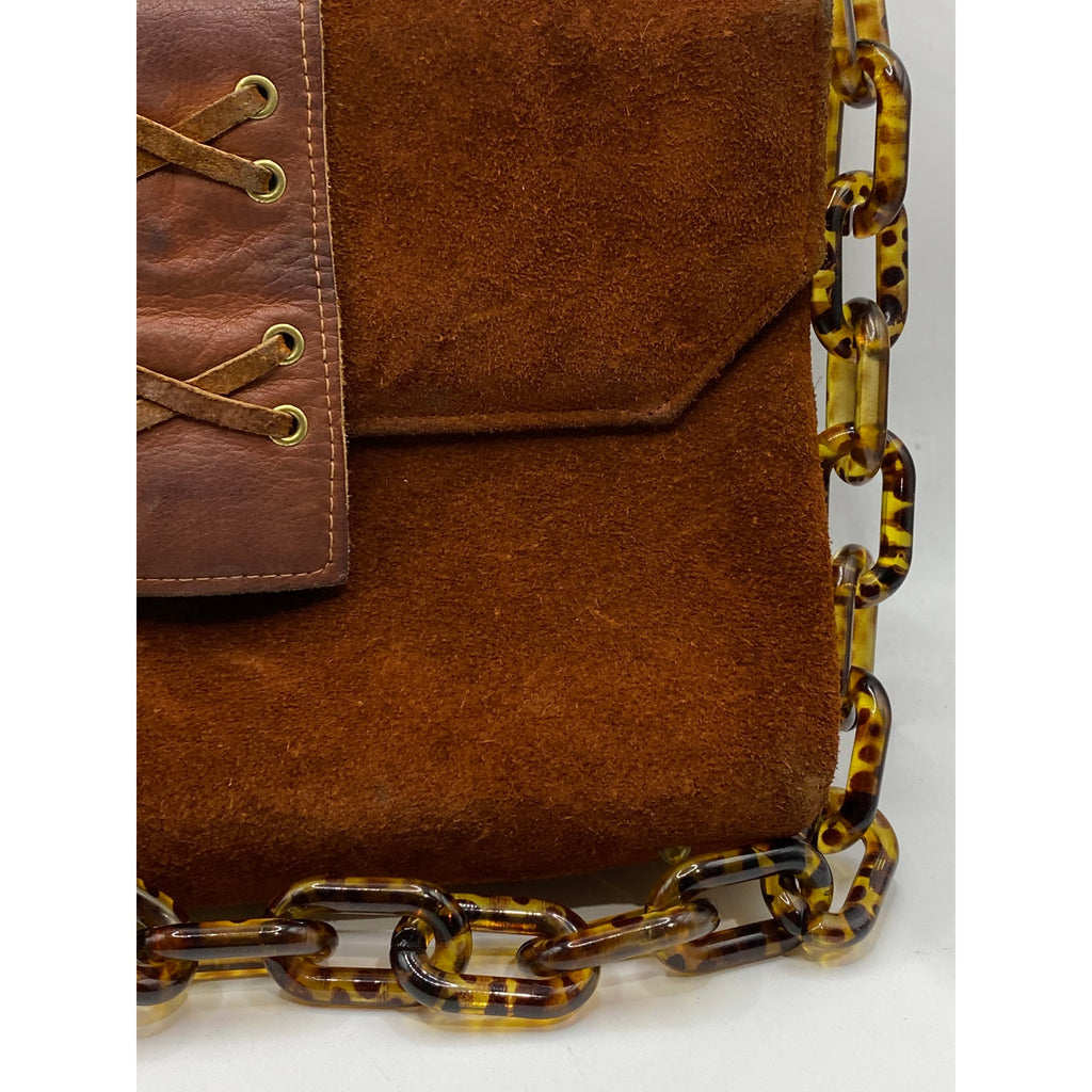 TOWN & COUNTRY SHOES Women's Vintage Brown SuedeLeather Tortoiseshell Clutch Bag