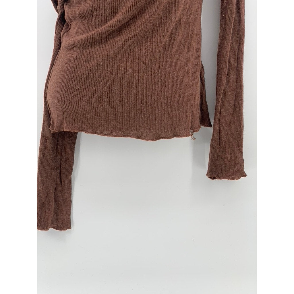 BAYSE Women's Brown Knit One-Shoulder Long Sleeve Knit Top SZ M