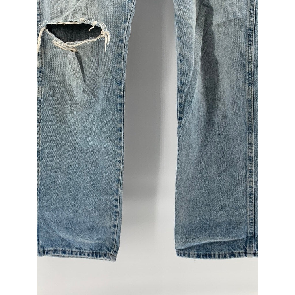 DICKIES Men's Light Blue Denim Distressed Straight-Leg Regular-Fit Jeans SZ 34