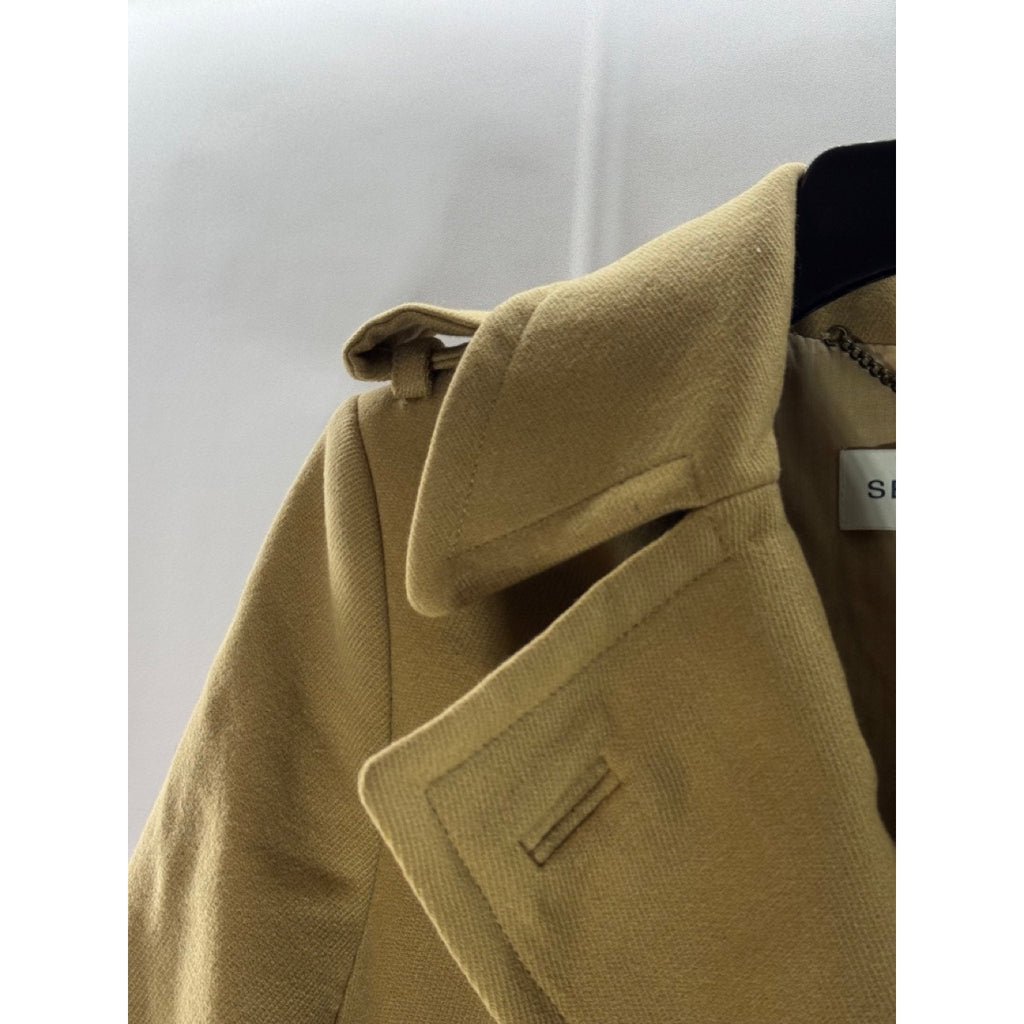 SEE BY CHLOE Women's Tan Double Breast Two-Button Notch Lapel Wool Coat SZ 2