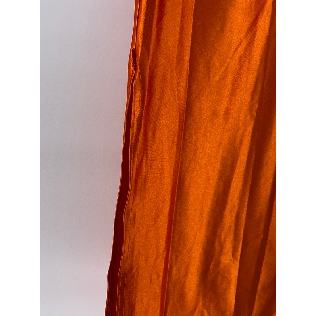 PRETTYLITTLETHING Women's Orange Rust Satin Stretch Side Slit Maxi Skirt SZ 4