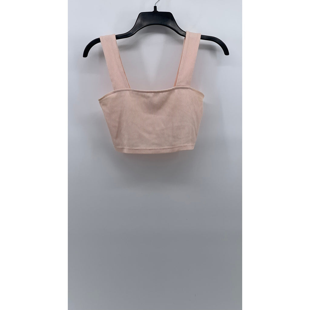 DIVIDED By H&M Women's Light Pink Ribbed Straight-Neck Cropped Tank Top SZ S